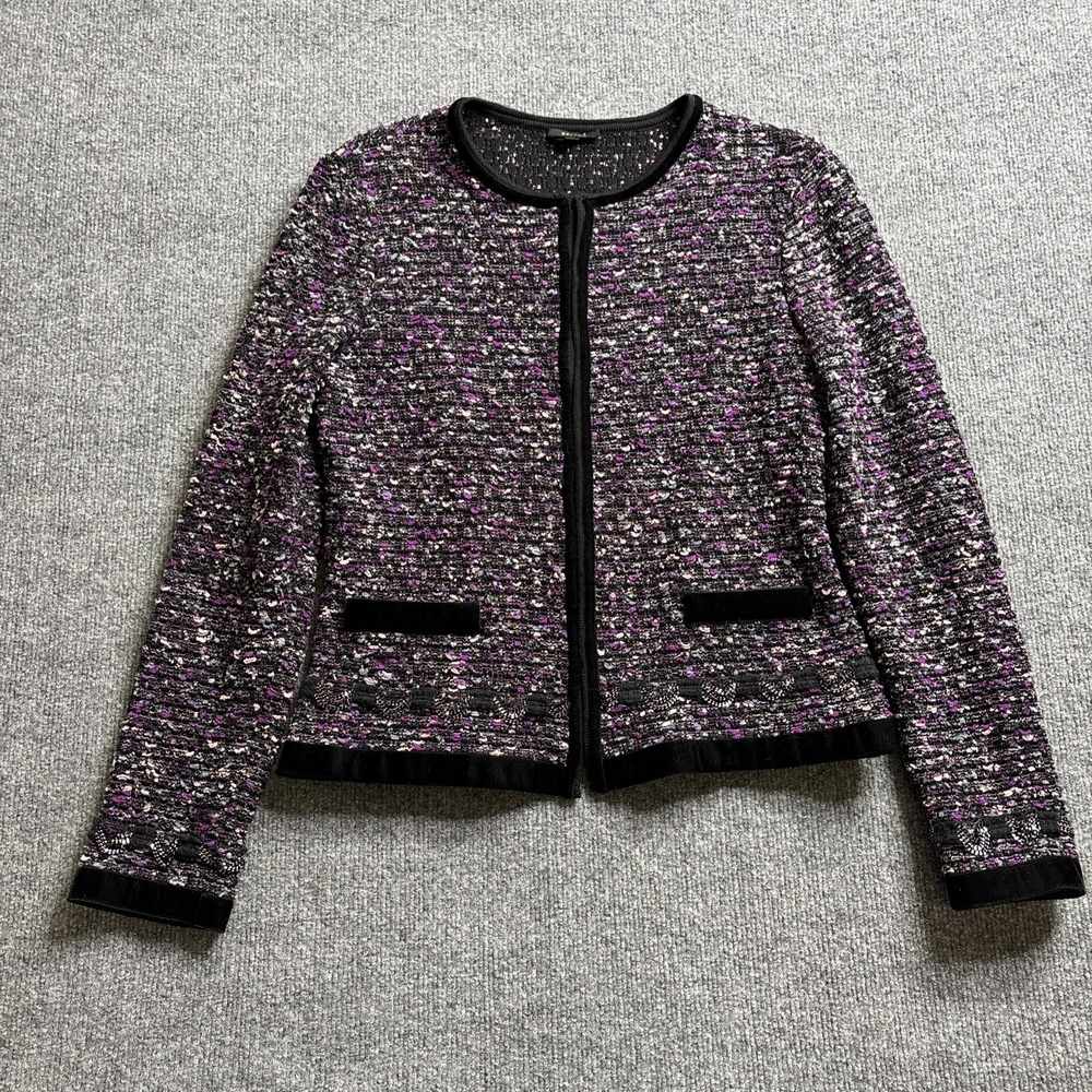 ESCADA Wool Blend Boucle Tweed Button-Front Jacket‎ 36 Embellished Purple Black
